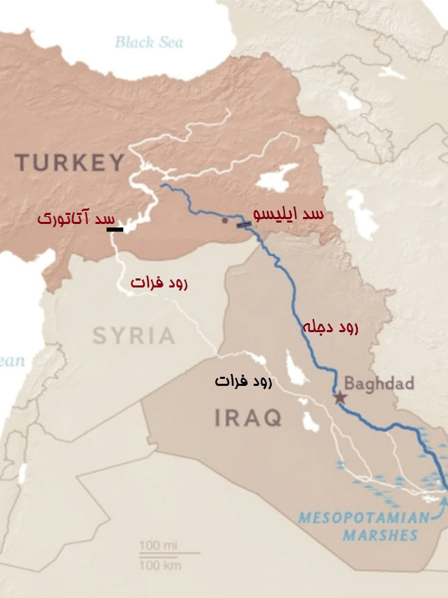 موقعیت سد ایلیسو و آتاتورک بر روی دجله و فرات